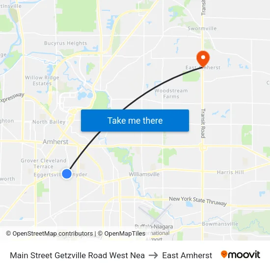 Main Street & Getzville Road to East Amherst map