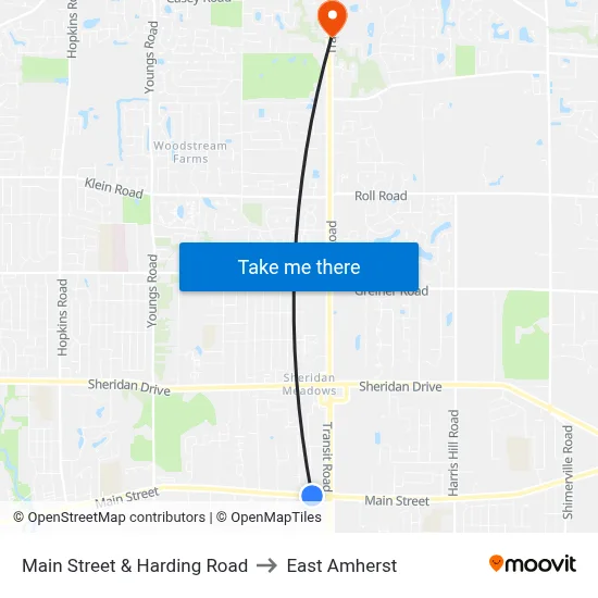 Main Street & Harding Road to East Amherst map