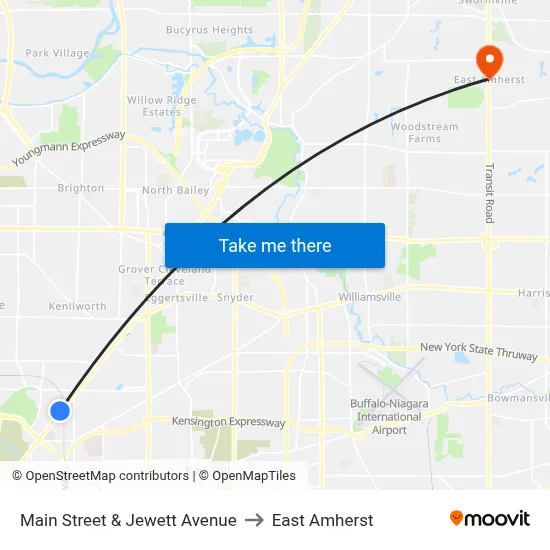 Main Street & Jewett Avenue to East Amherst map