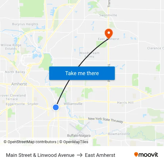 Main Street & Linwood Avenue to East Amherst map