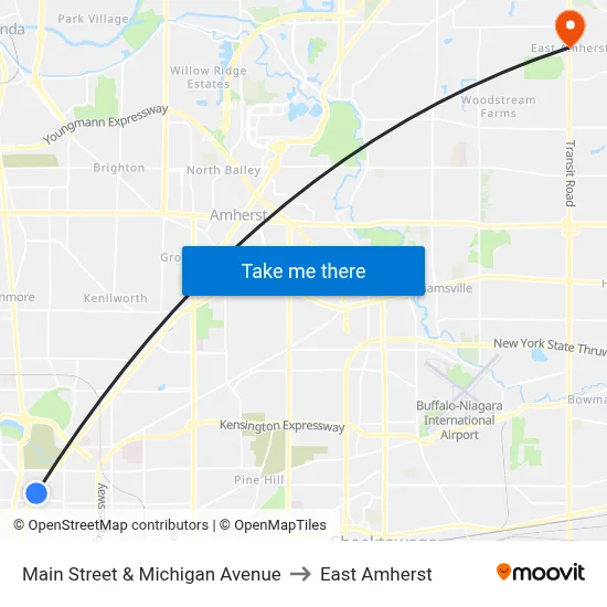 Main Street & Michigan Avenue to East Amherst map