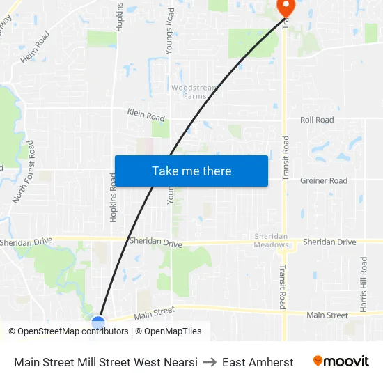 Main Street & Mill Street to East Amherst map