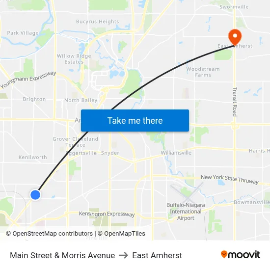 Main Street & Morris Avenue to East Amherst map