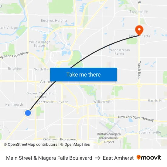 Main Street & Niagara Falls Boulevard to East Amherst map