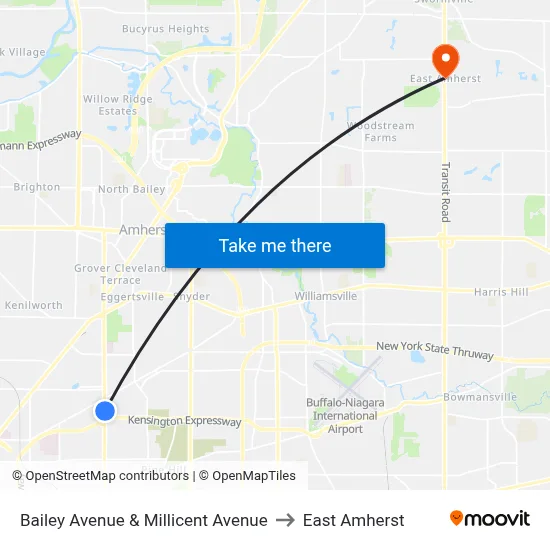 Bailey Avenue & Millicent Avenue to East Amherst map