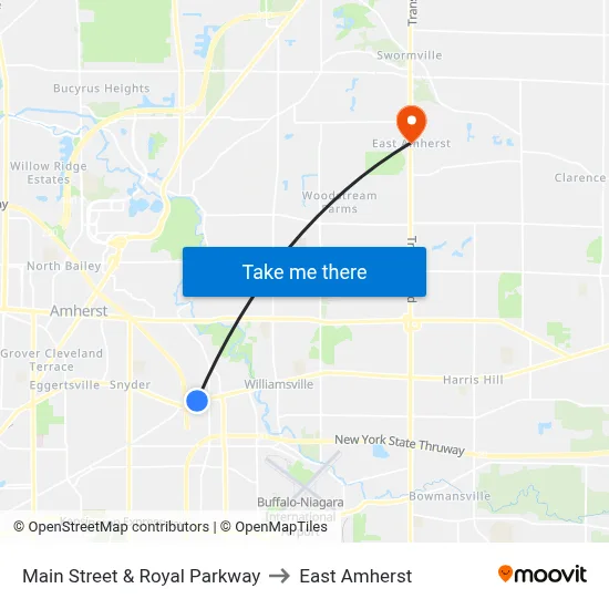 Main Street & Royal Parkway to East Amherst map