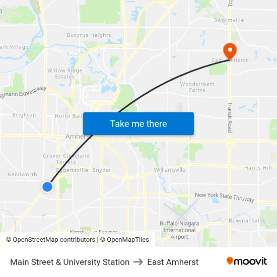 Main Street & University Station to East Amherst map