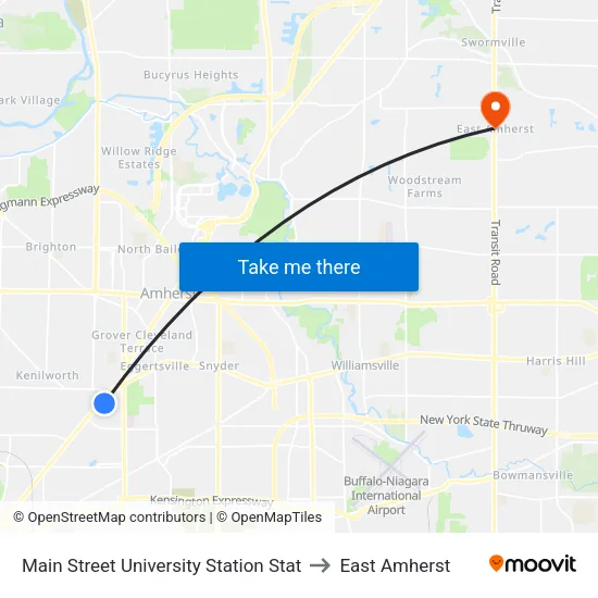 Main Street & University Station to East Amherst map