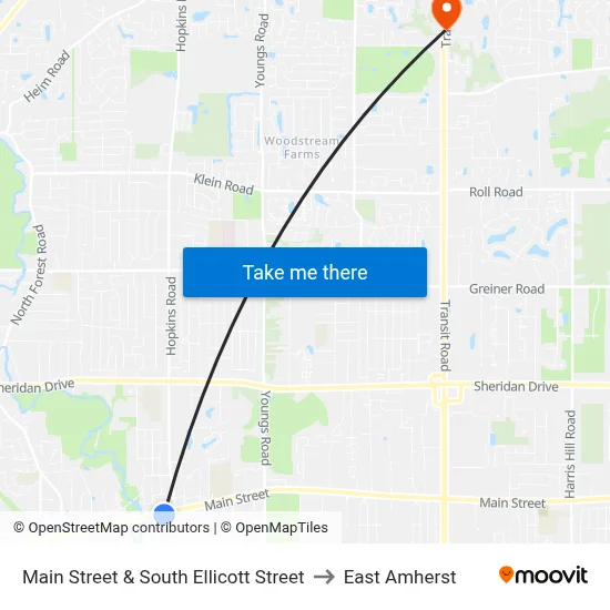 Main Street & South Ellicott Street to East Amherst map