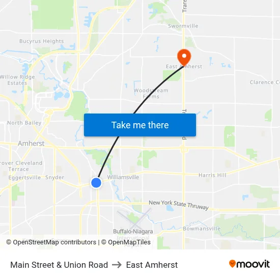 Main Street & Union Road to East Amherst map
