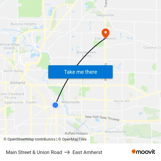 Main Street & Union Road to East Amherst map