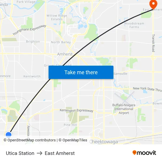 Utica Station to East Amherst map