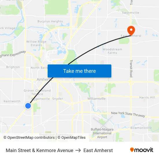 Main Street & Kenmore Avenue to East Amherst map