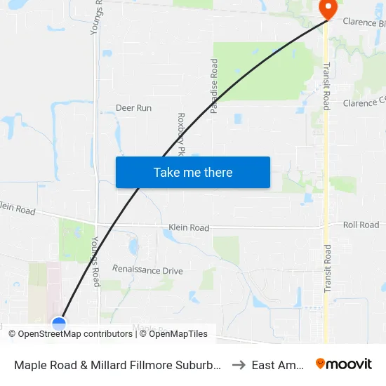 Maple Road & Millard Fillmore Suburban Hospital to East Amherst map
