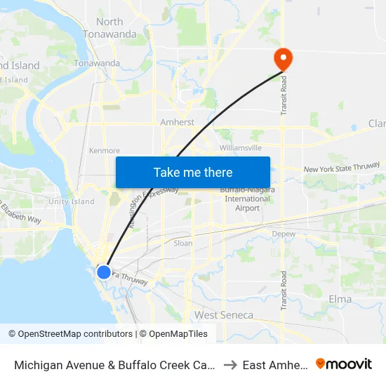 Michigan Avenue & Buffalo Creek Casino to East Amherst map