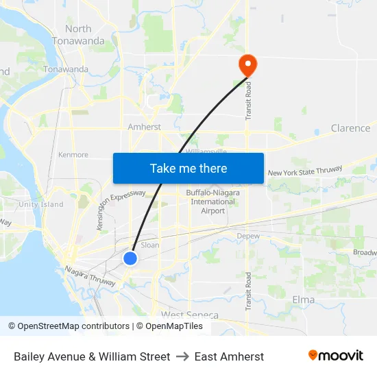Bailey Avenue & William Street to East Amherst map