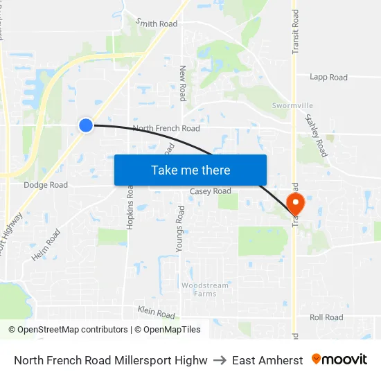North French Road & Millersport Highway to East Amherst map