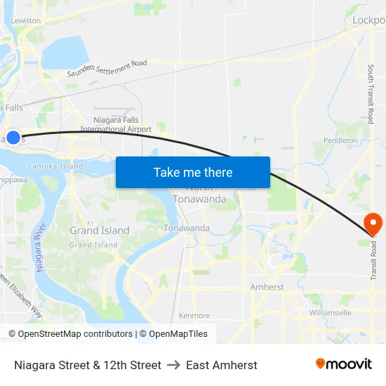 Niagara Street & 12th Street to East Amherst map