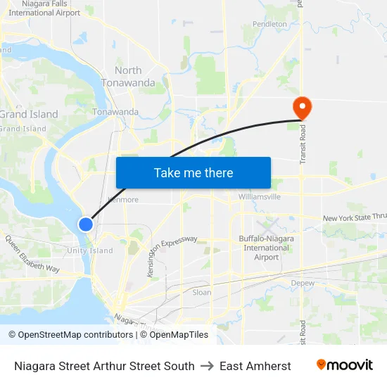 Niagara Street & Arthur Street to East Amherst map