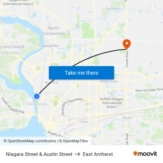 Niagara Street & Austin Street to East Amherst map