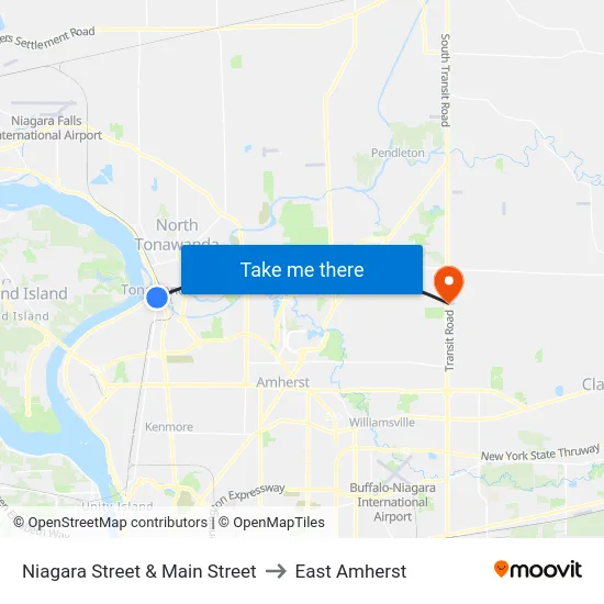 Niagara Street & Main Street to East Amherst map