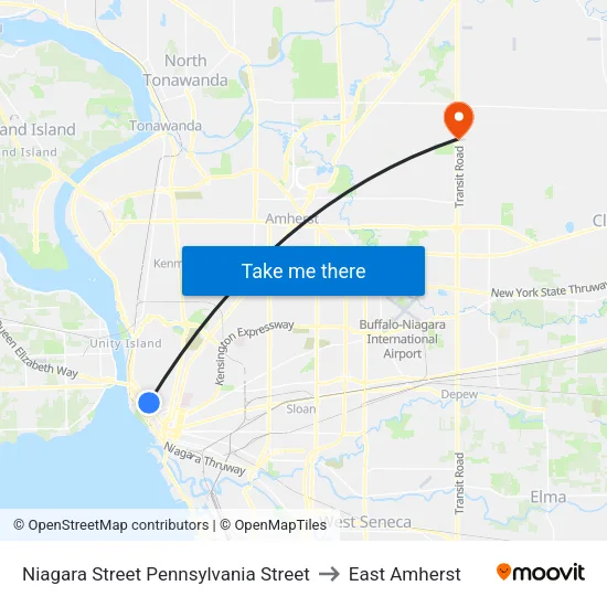 Niagara Street & Pennsylvania Street to East Amherst map