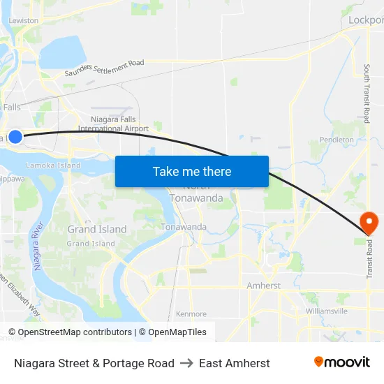 Niagara Street & Portage Road to East Amherst map