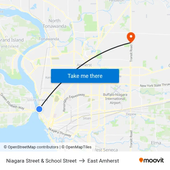 Niagara Street & School Street to East Amherst map