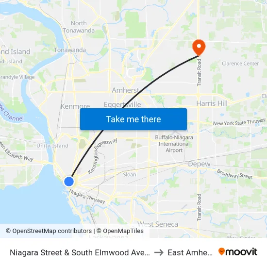 Niagara Street & South Elmwood Avenue to East Amherst map