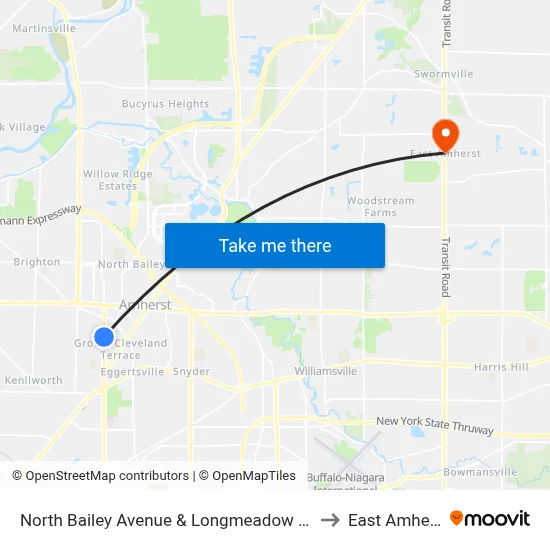 North Bailey Avenue & Longmeadow Road to East Amherst map