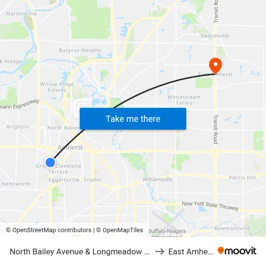 North Bailey Avenue & Longmeadow Road to East Amherst map