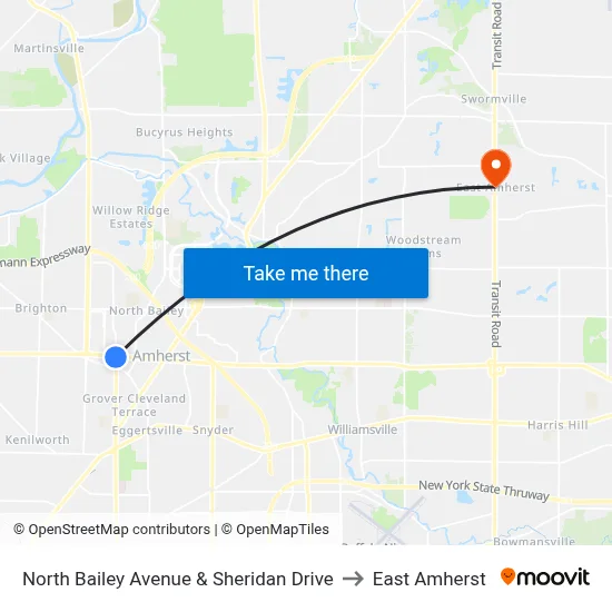 North Bailey Avenue & Sheridan Drive to East Amherst map