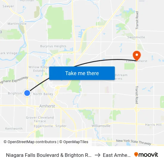 Niagara Falls Boulevard & Brighton Road to East Amherst map