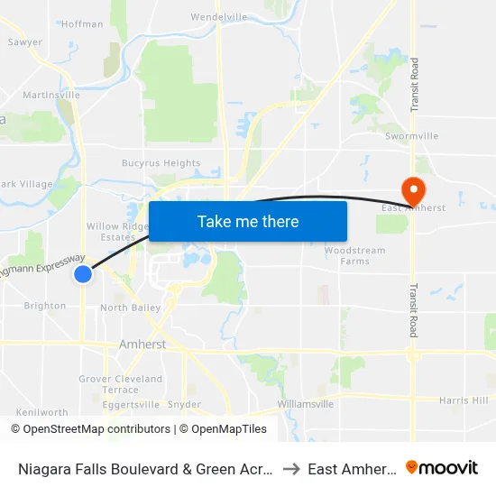 Niagara Falls Boulevard & Green Acres to East Amherst map