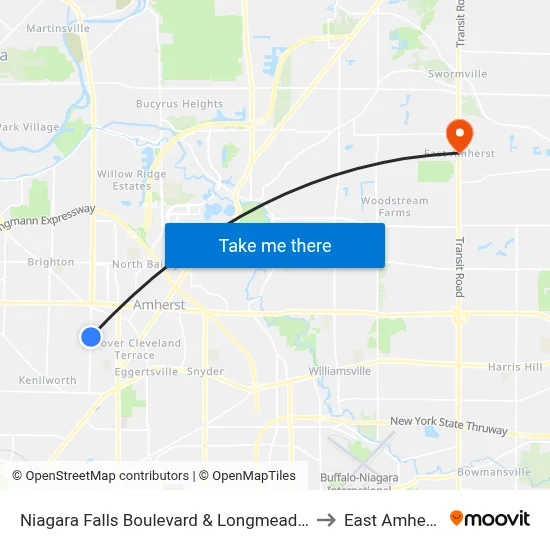 Niagara Falls Boulevard & Longmeadow to East Amherst map