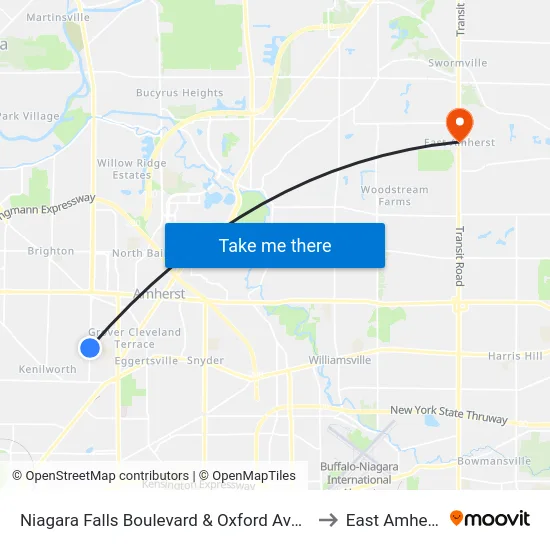 Niagara Falls Boulevard & Oxford Avenue to East Amherst map