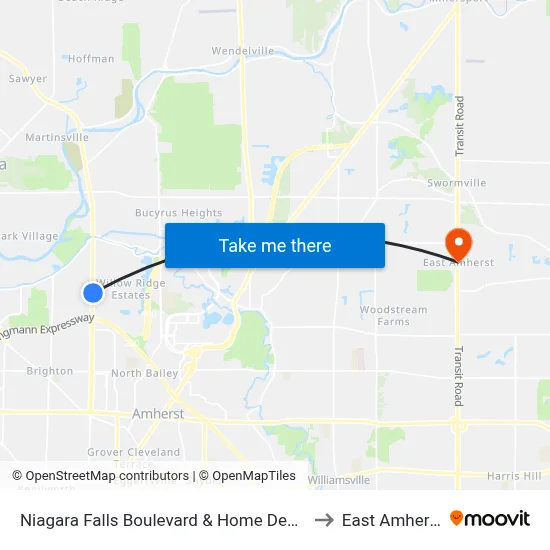 Niagara Falls Boulevard & Home Depot to East Amherst map