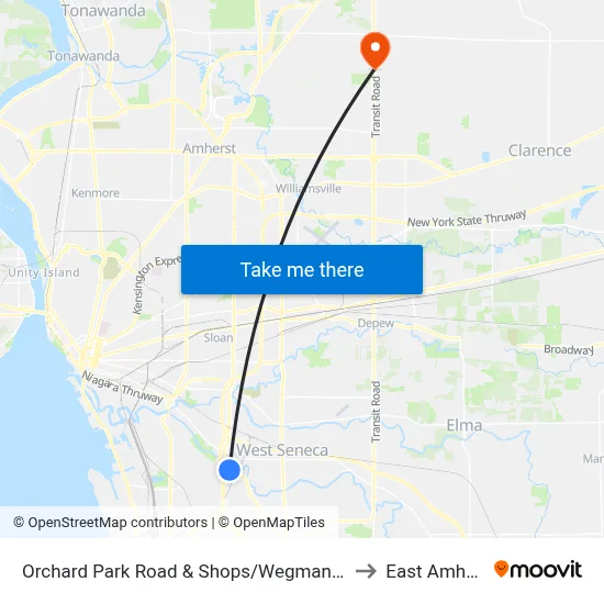 Orchard Park Road & Shops/Wegmans Drive to East Amherst map