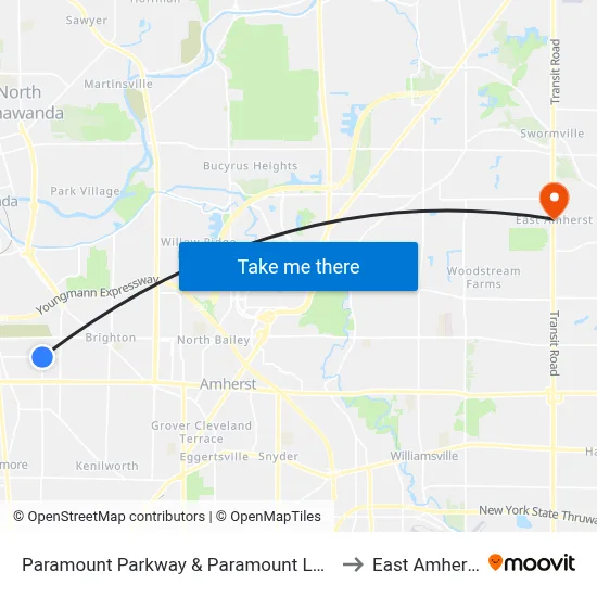 Paramount Parkway & Paramount Loop to East Amherst map