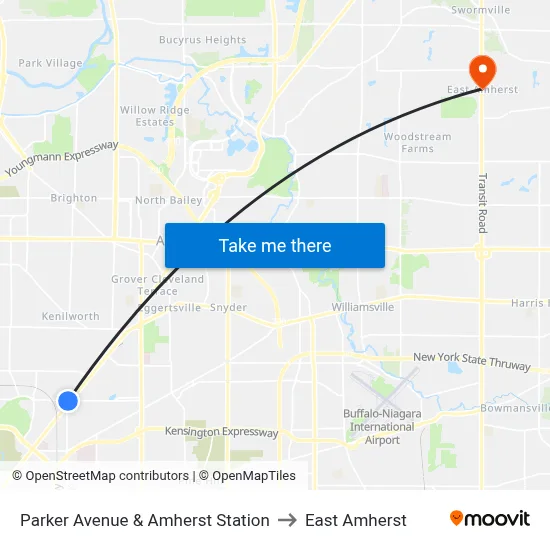 Parker Avenue & Amherst Station to East Amherst map