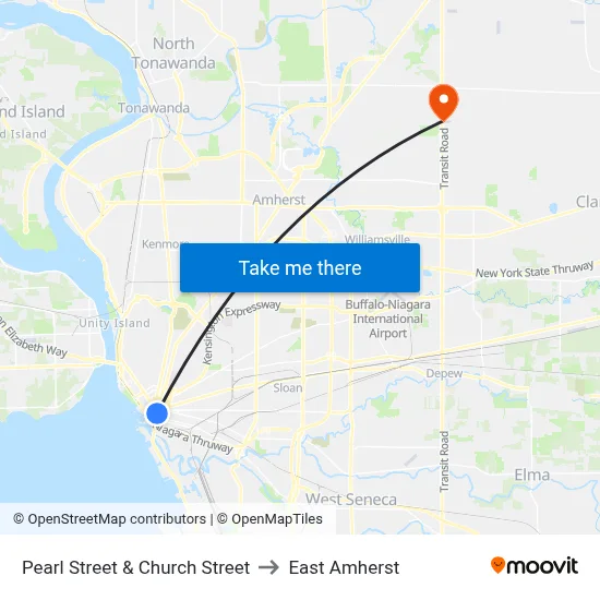 Pearl Street & Church Street to East Amherst map