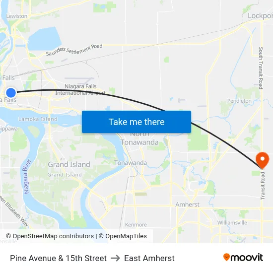 Pine Avenue & 15th Street to East Amherst map