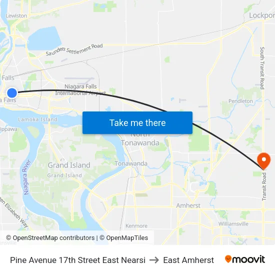 Pine Avenue & 17th Street to East Amherst map