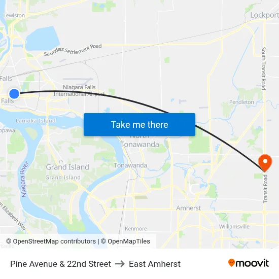 Pine Avenue & 22nd Street to East Amherst map