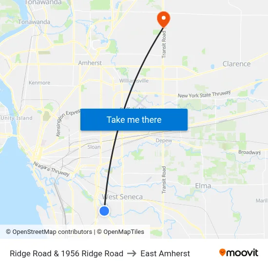 Ridge Road & 1956 Ridge Road to East Amherst map