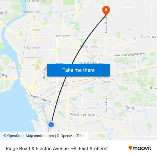 Ridge Road & Electric Avenue to East Amherst map