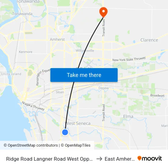 Ridge Road & Langner Road to East Amherst map