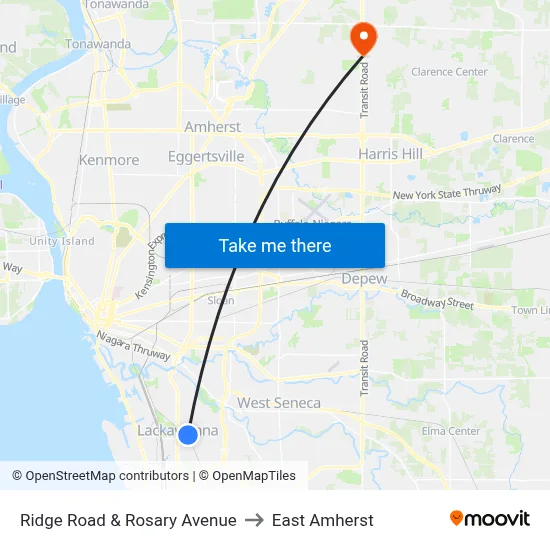 Ridge Road & Rosary Avenue to East Amherst map