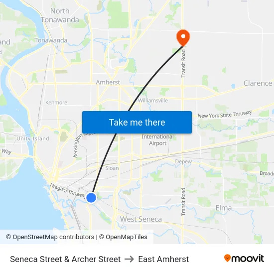 Seneca Street & Archer Street to East Amherst map
