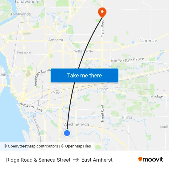 Ridge Road & Seneca Street to East Amherst map